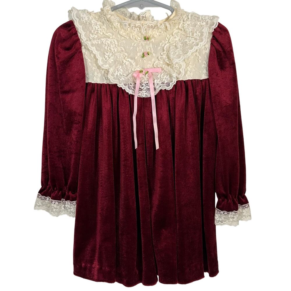 Vintage Faye’s Fantasies Girls Burgundy Velour Victorian Holiday Party Dress 2T